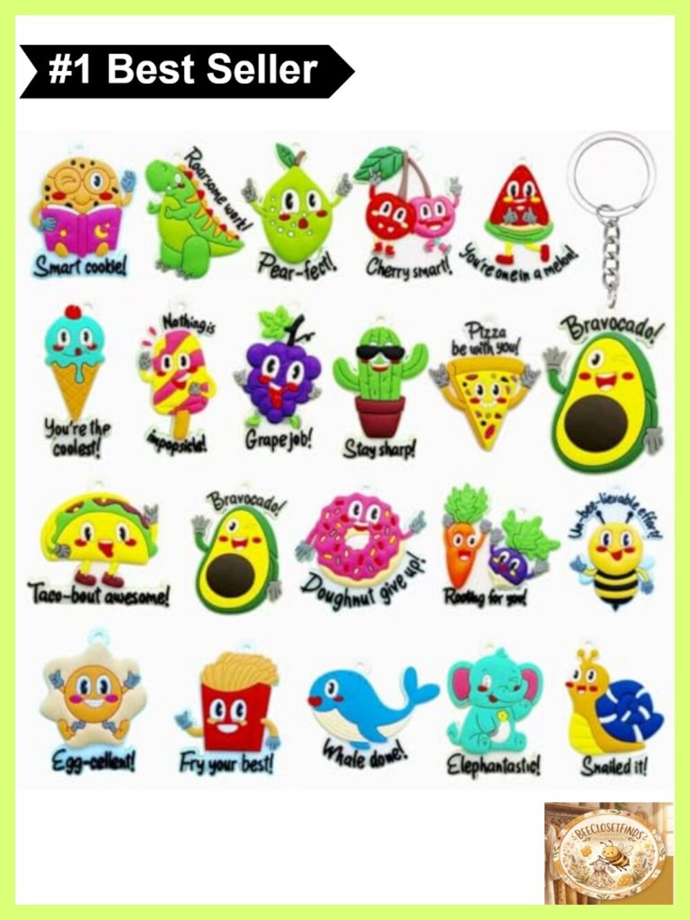 20 Pack Kids Motivational Keychains Backpack Charms Party Favors